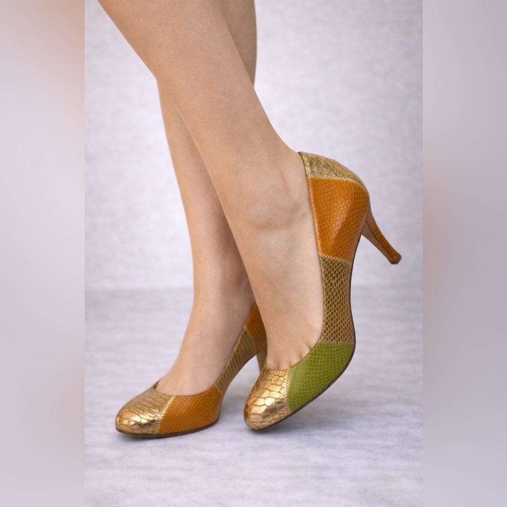 Women's Colorblock Pumps - Gold, Orange & Green